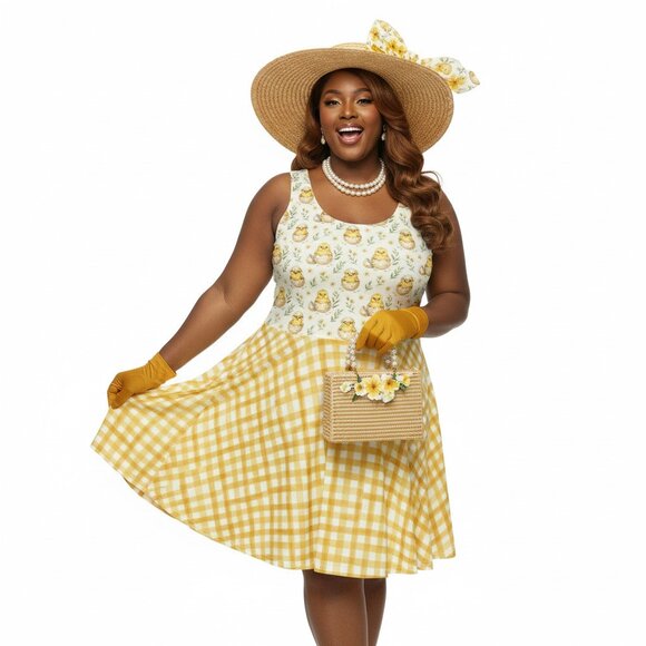 Plus Size Yellow Gingham 1950s Chick Swing Dress - Picture 9 of 9